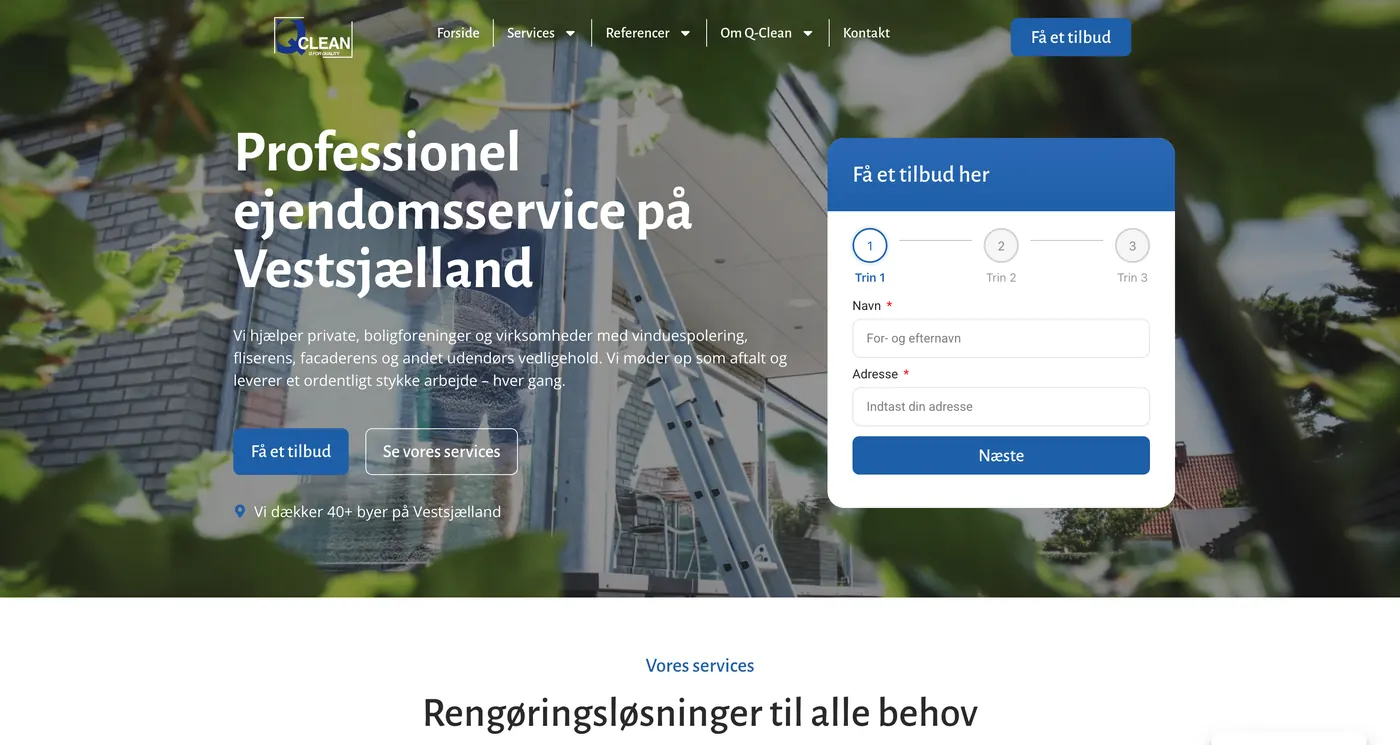 Skærmbillede af hjemmesiden for Q Clean