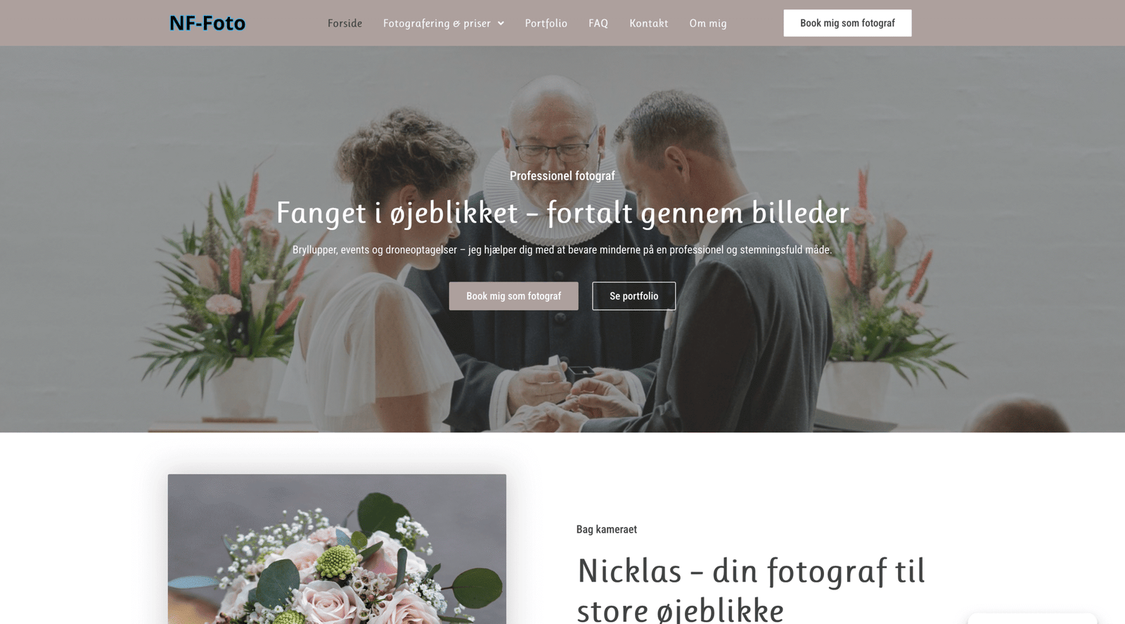 Eksempel på PagePros kundecase for NF Foto – moderne WordPress-hjemmeside til professionel fotograf.