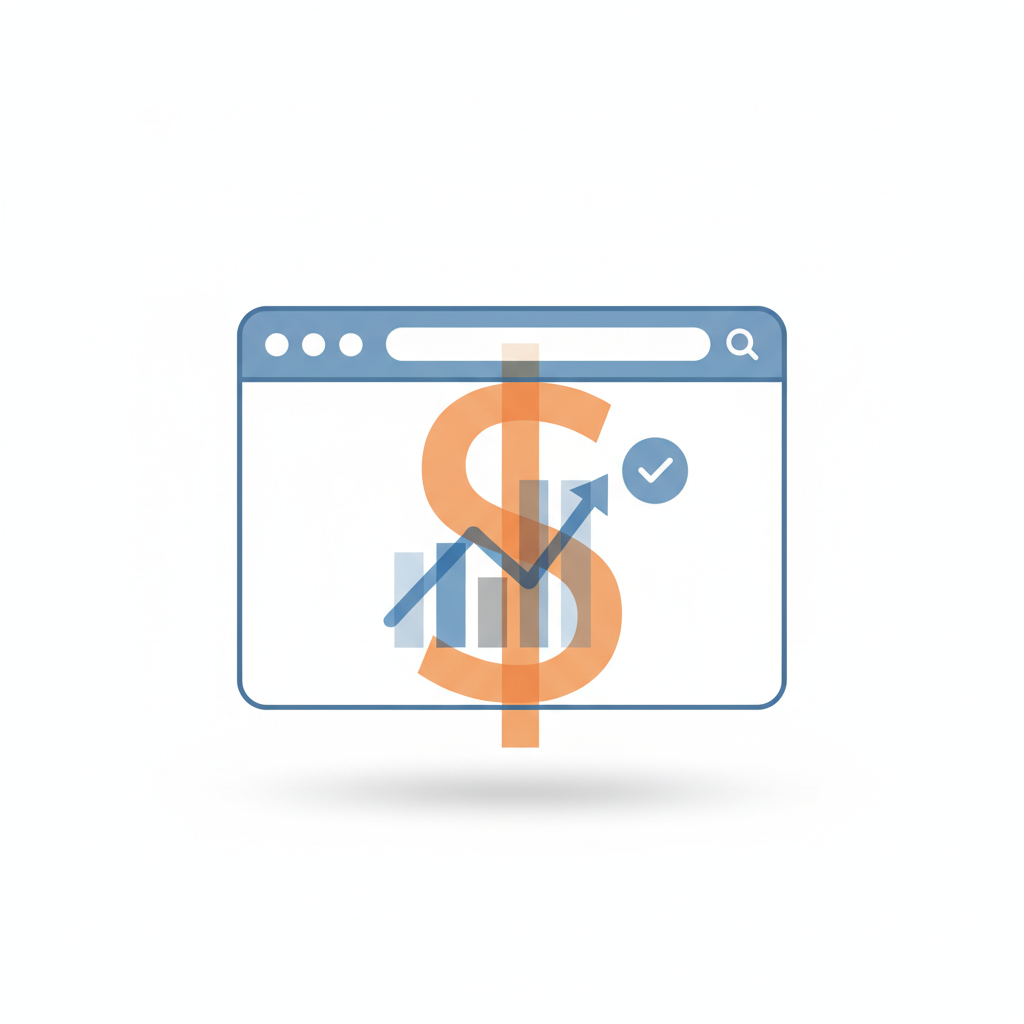 Illustration af en hjemmeside-browser kombineret med et pengesymbol – symboliserer hjemmeside pris og gennemsigtige løsninger fra PagePro