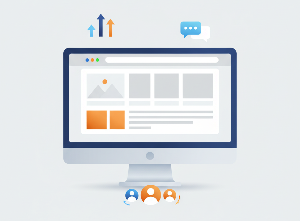 Illustration af professionelt webdesign på computerskærm – symbol på WordPress hjemmeside design fra PagePro, der konverterer besøgende til kunder