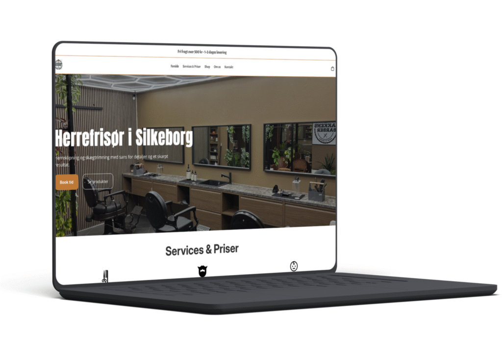 Hjemmeside for Bakkens Barber i Silkeborg vist på laptop - moderne herrefrisør med online booking