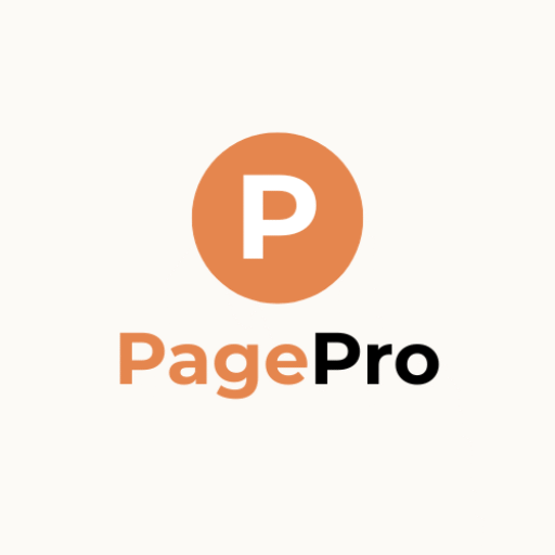 PagePro logo i minimalistisk og moderne stil med orange accent og fokus på digital vækst og virksomheder.