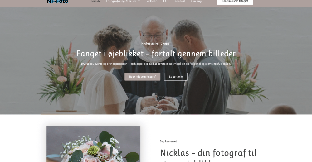 Eksempel på PagePros kundecase for NF Foto – moderne WordPress-hjemmeside til professionel fotograf.