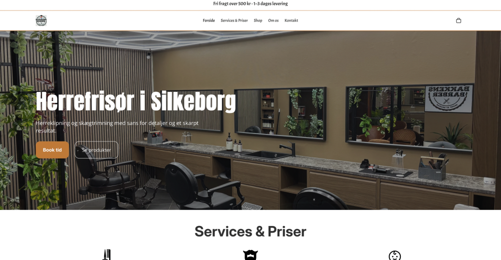 Hjemmeside for Bakkens Barber i Silkeborg med fokus på herreklip og online booking